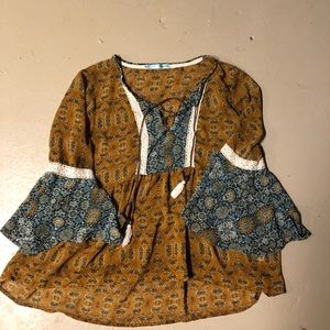 Mustard and Blue Boho Maurice’s Top